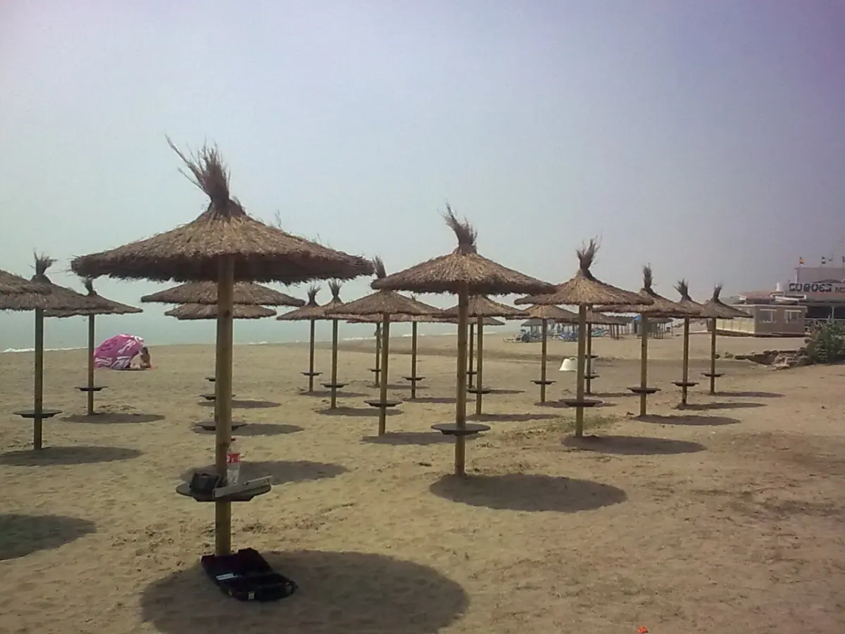 Heather umbrellas on the sand